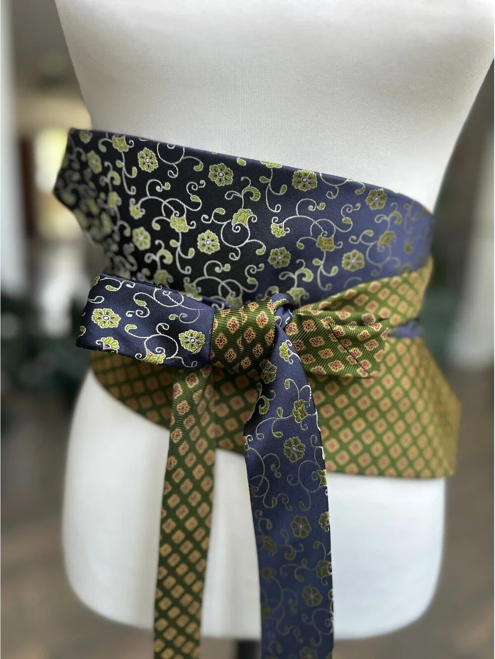 Upcycled Silk Necktie Obi Belt | Handmade Corset Style Belt | One-of-a-Kind | OS